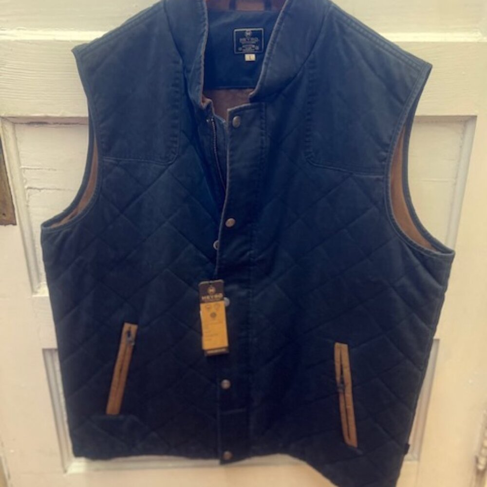 NWT Heybo M's Warner Quilted Vest- Navy/Brown